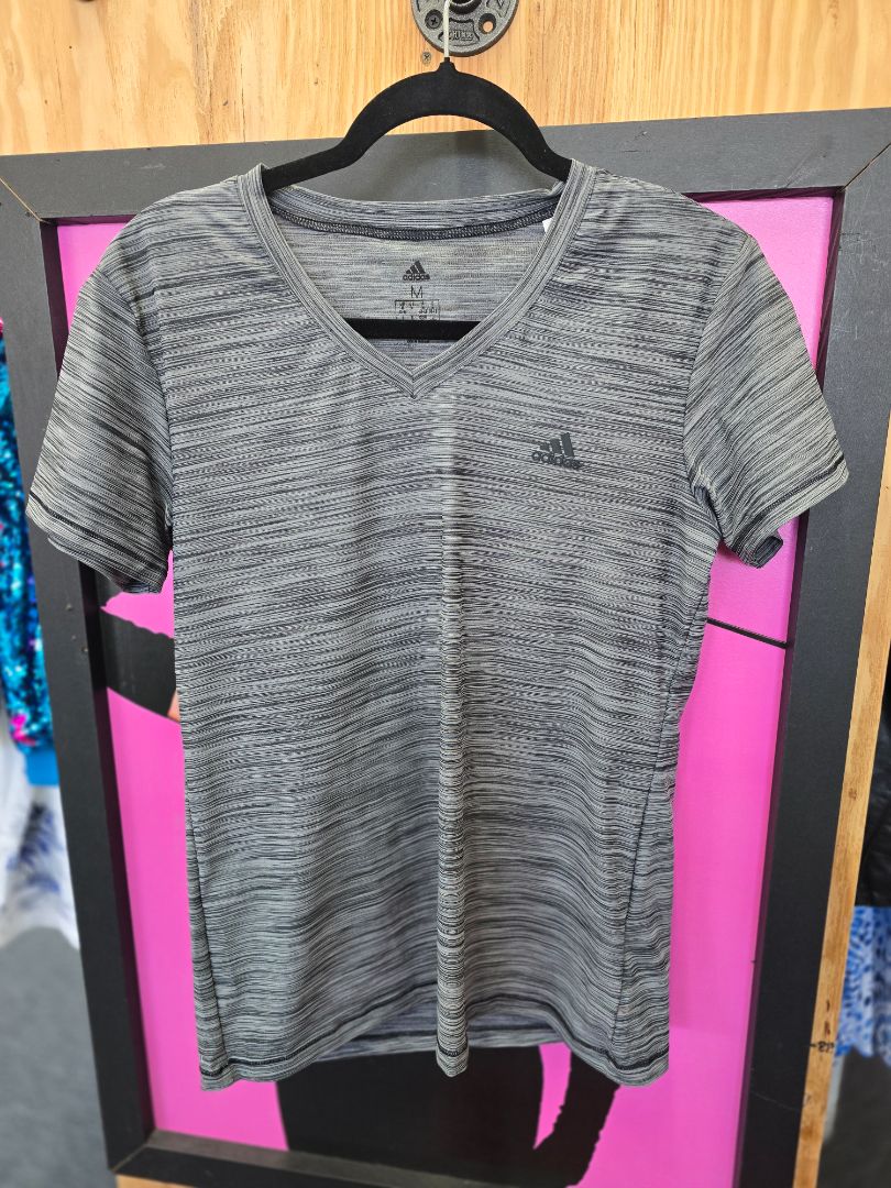 Black/Gray Stripe Adidas Vneck Tshirt, Medium