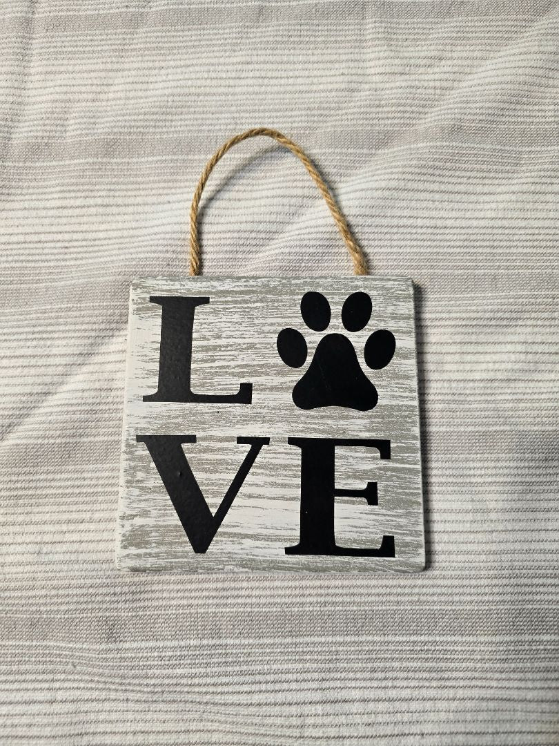 Gray Love Paw Hanging Decor, 4" x 4"