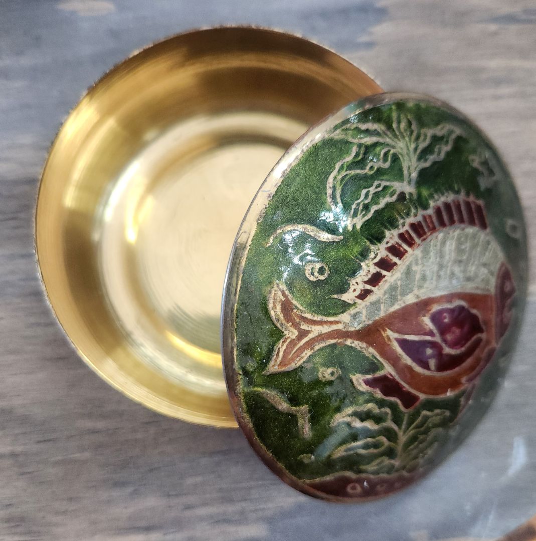 Cloisonne Brass Trinket Box Decor