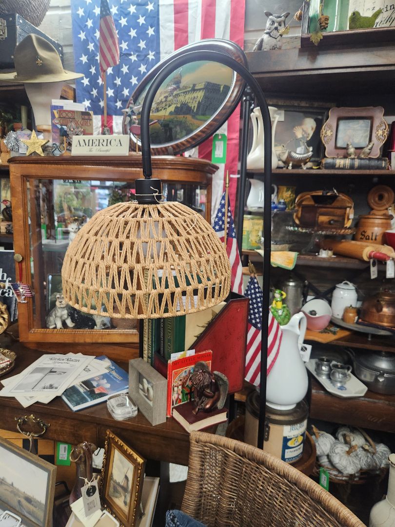 Decor Floor Lamp - Black Base w/Woven Shade