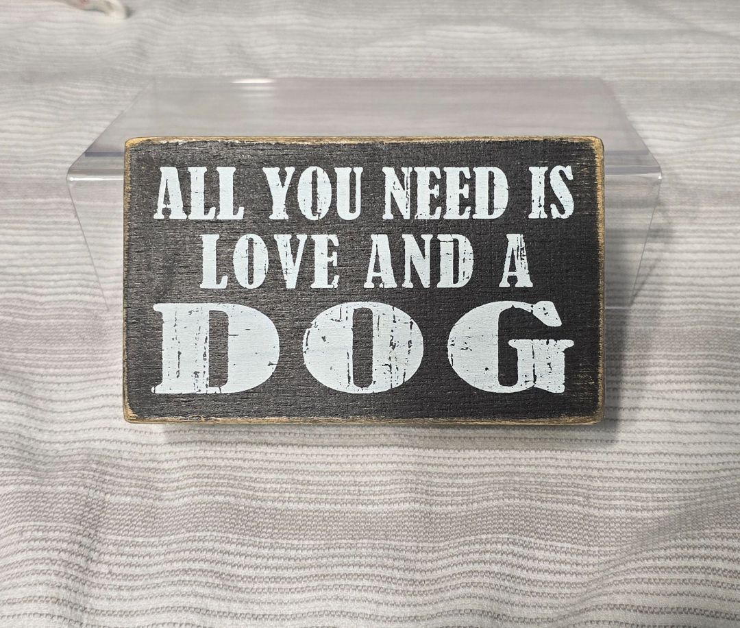 Black w/ Plaid Need Love & Dog Decor, 5" x 3"