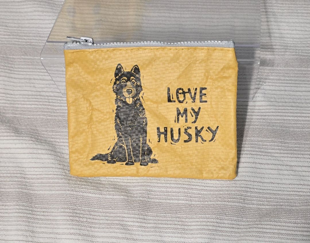 Yellow Love My Husky Zipper Pouch, 5" x 4.5"
