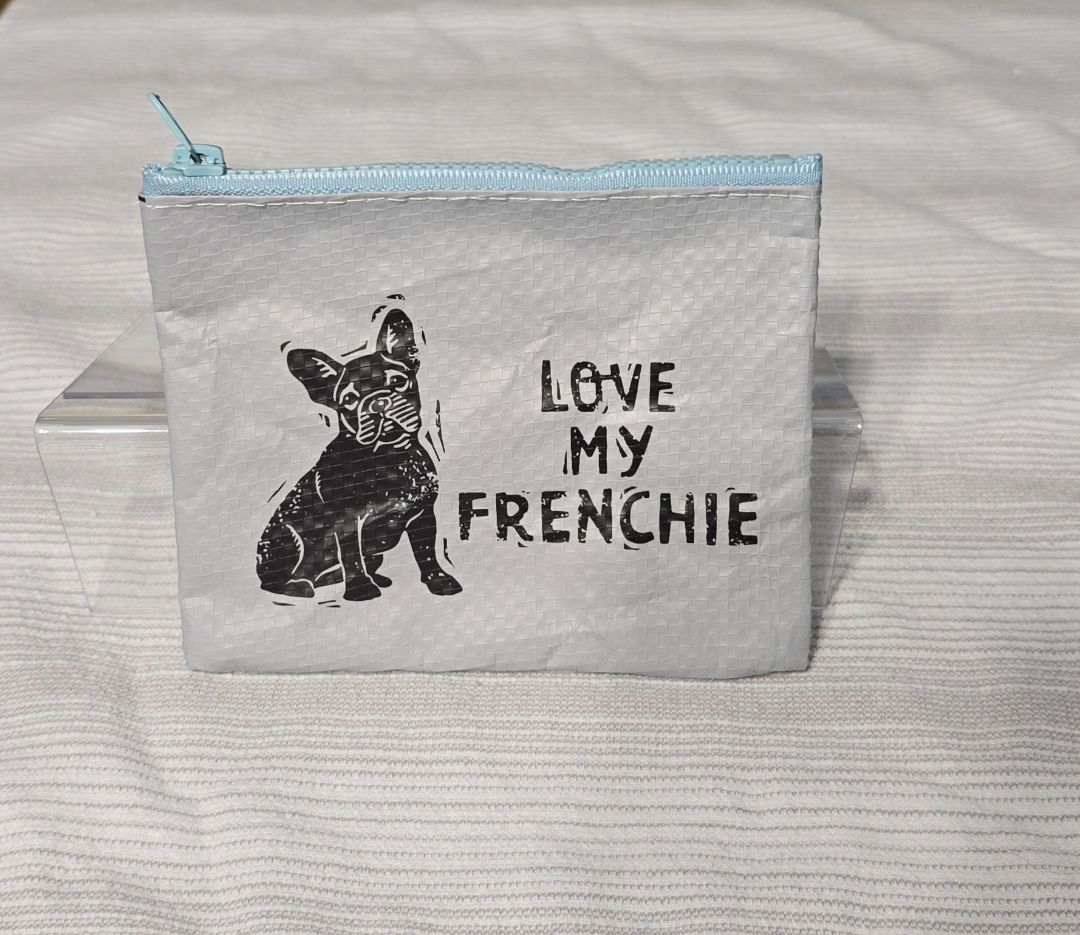 Gray Love My Frenchie Zipper Pouch, 5" x 4.5"