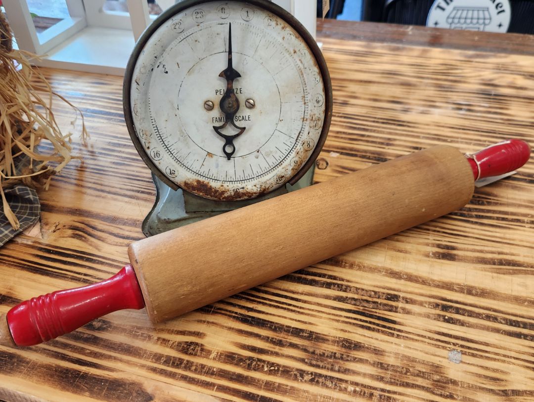Vintage Wood Rolling Pin w/ Red Handles, DCH Family LLC