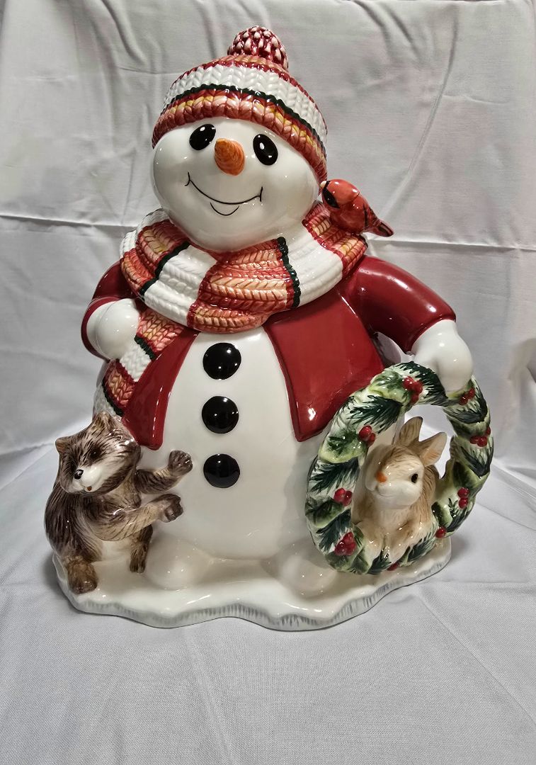 2003 Fitz & Floyd Woodland Snowman Cookie Jar,White, Megan P's Closet