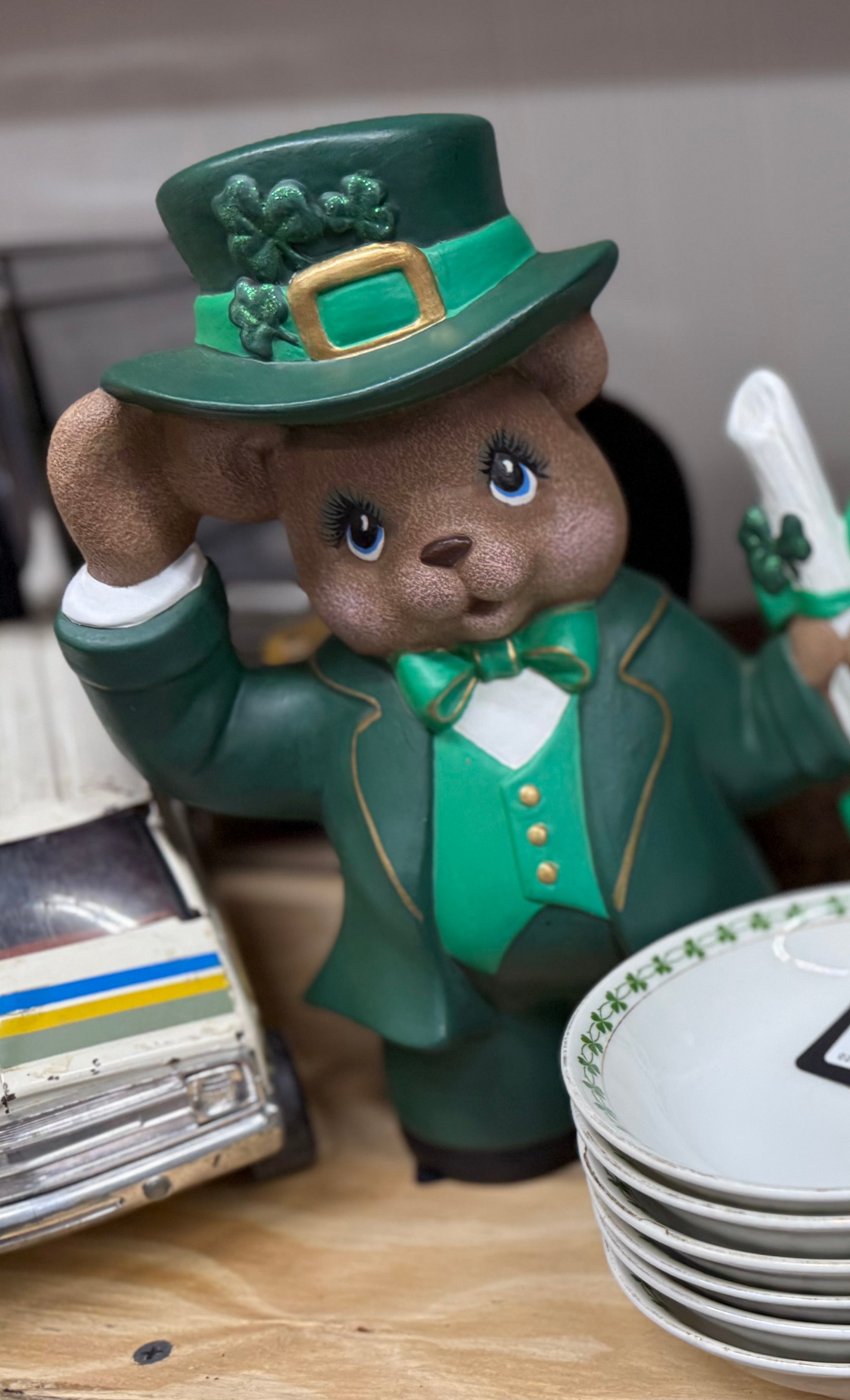 Green vintage frame Vintage St Pats bear boy