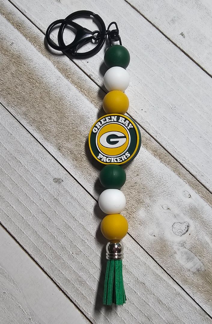 Green Bay Key Chain Crocheted creations by Amy, Adjustable