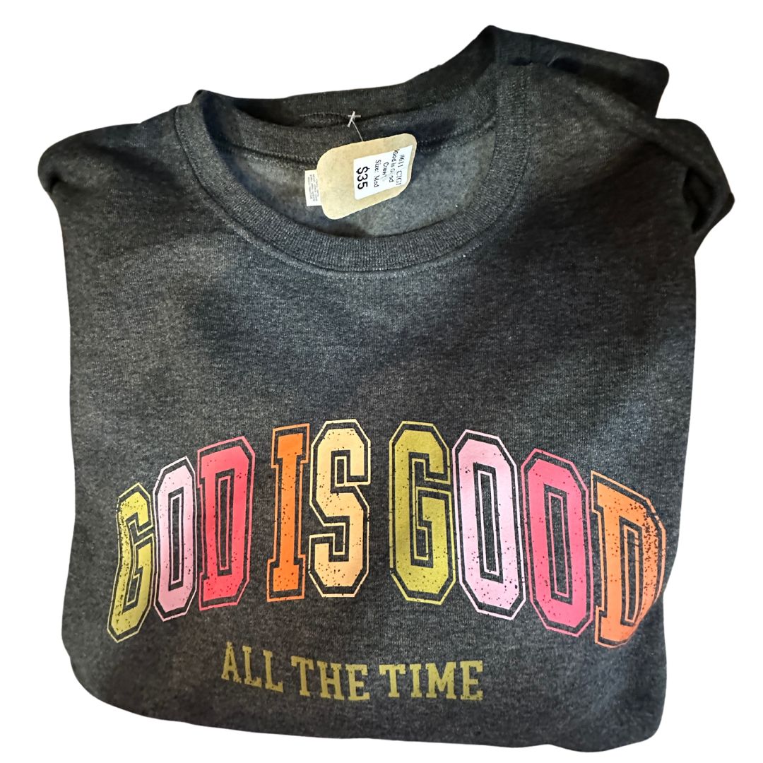 Grey God is Good Crew Clothed in Grace Iowa, Medium