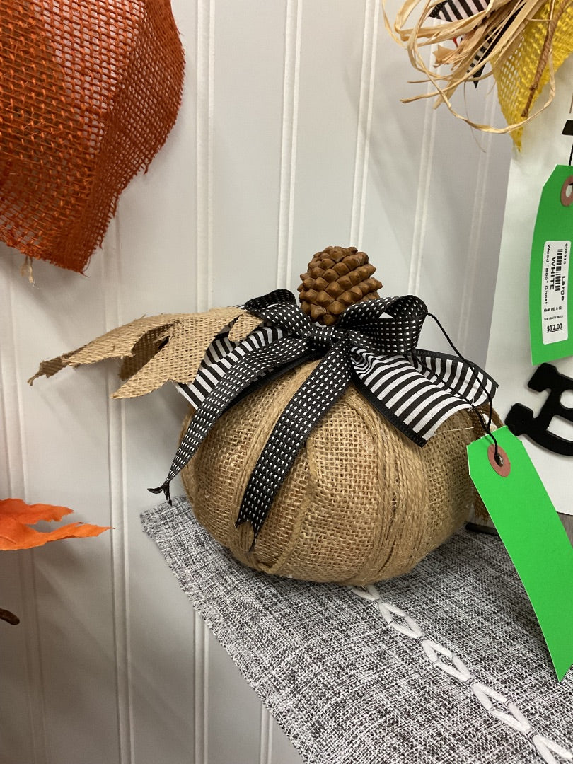 Brown Burlap Fabric Pumpkin , Small
