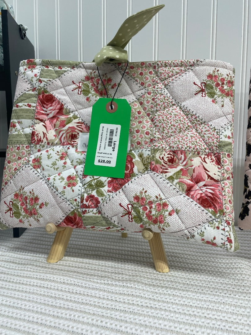 Sage w/ pink flower Bible/Book Sleeve, Large