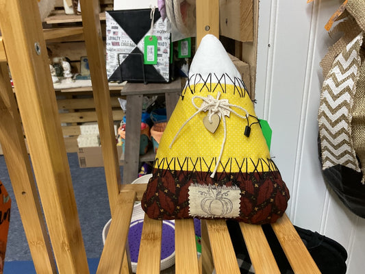 Yellow w/heart & patch Fabric Candy Corn , Large