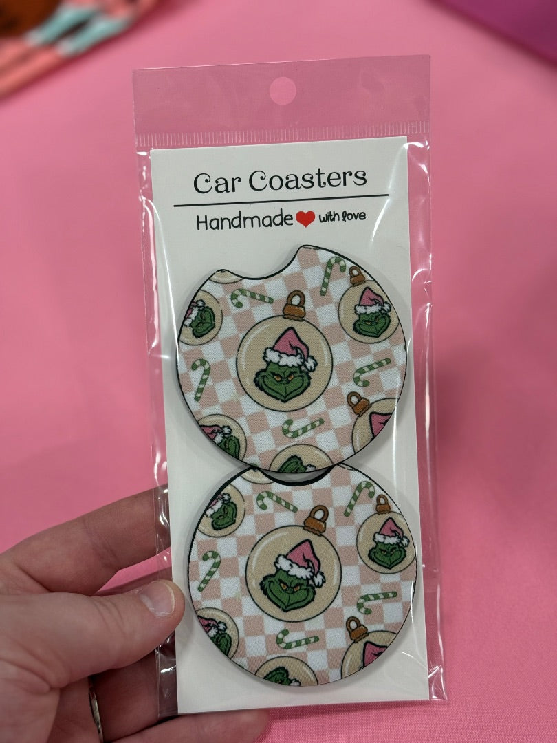 Grinch Ornament Car Coasters, Car Coaster