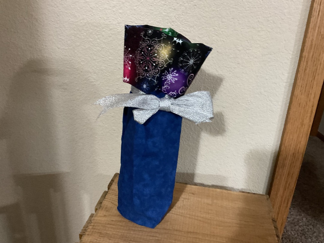 Blue- Rainbow w/silver bow Wine Tote, Medium