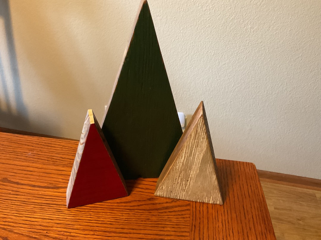 Red/Green/White Wood Trees, Set of 3