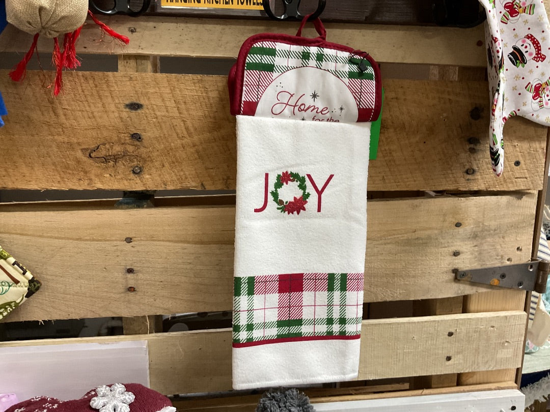 Red/Green “Joy” Kitchen Towel w/ Pot Holder