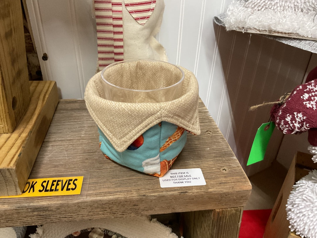 Tan/Teal Ice cream cozy w/cup.