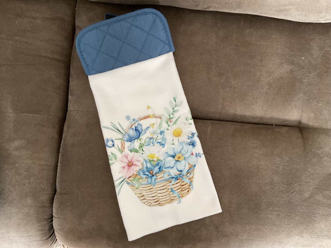 Blue Spring Flowers Kitchen Towel w/ Pot Holder