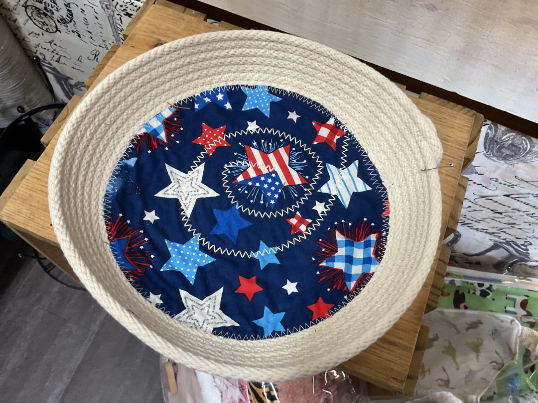 Blue/Red/White Stars Rope Basket, Large