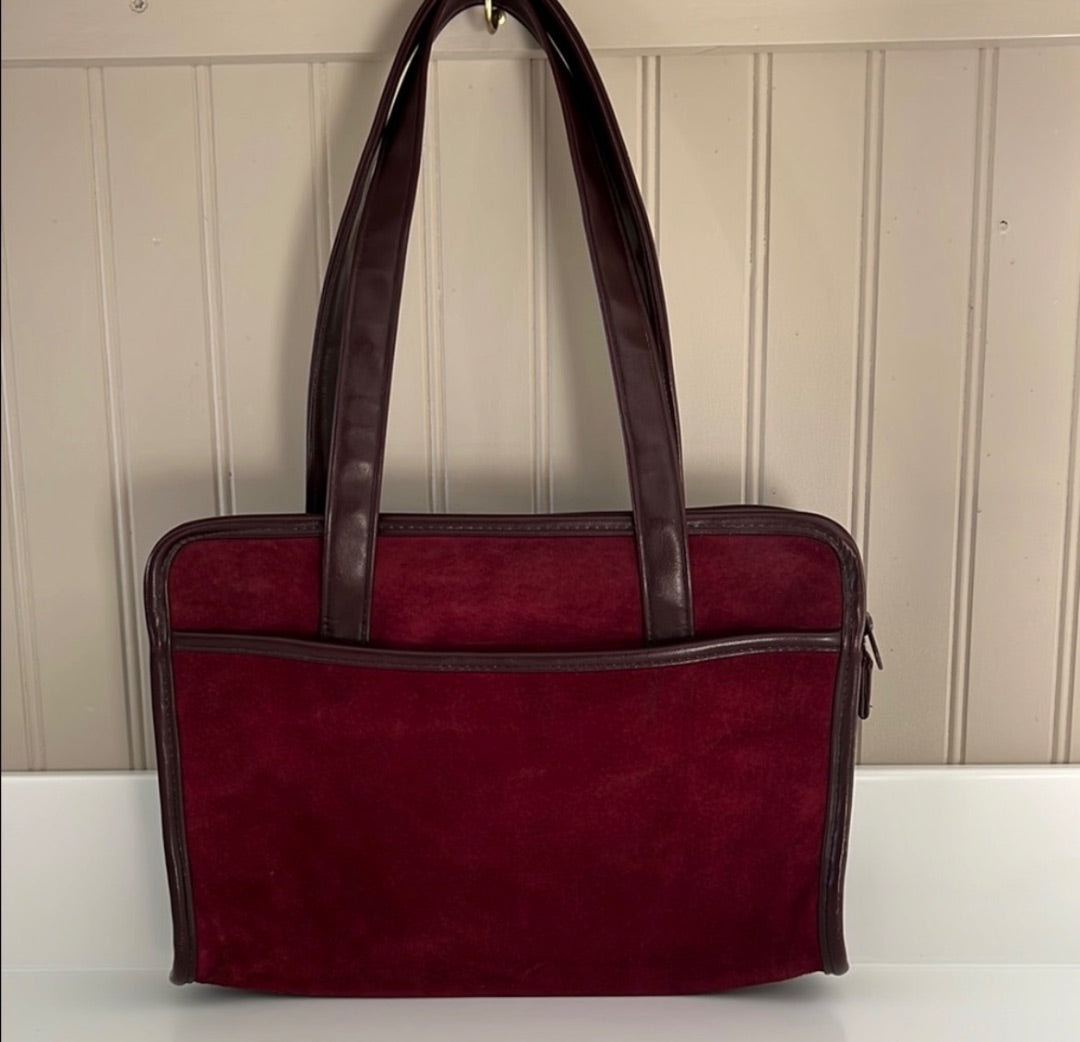 Burgundy Vintage Suede and Faux Leather Handbag