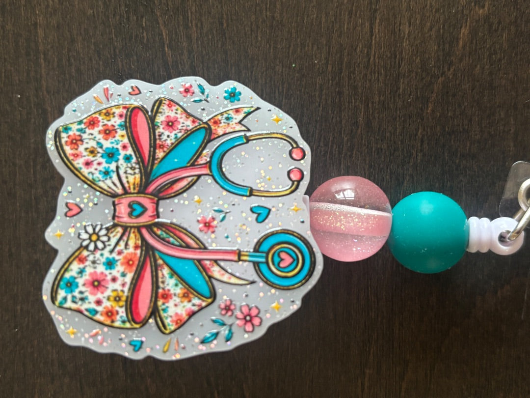 Acrylic Badge Reel with Beads Grace's bead Shop, Grace's bead Shop