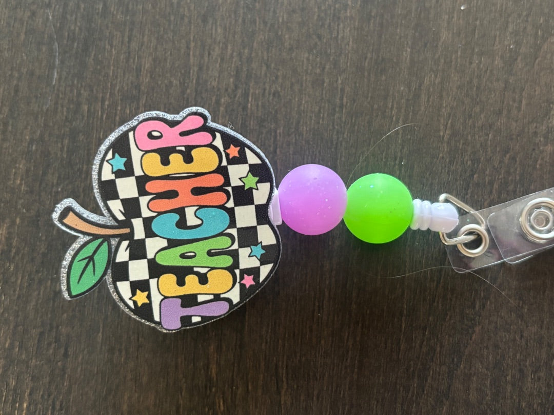 Acrylic Badge Reel with Beads Grace's bead Shop, Grace's bead Shop