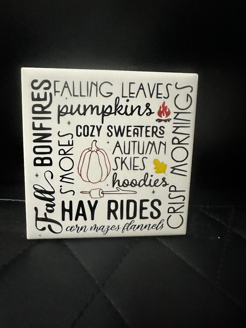 Tile Fall words, Designed Locally,White, Lasting Marks LLC