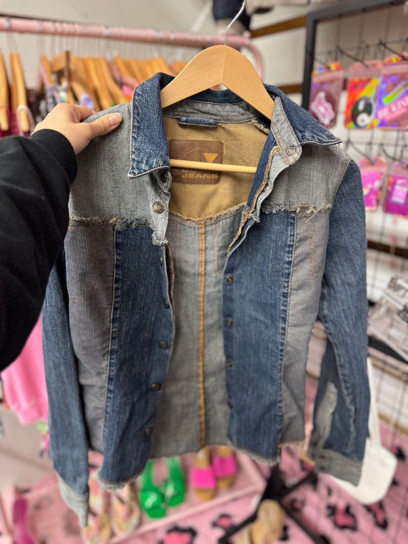 Blue Guess Patchwork denim jacket, Small