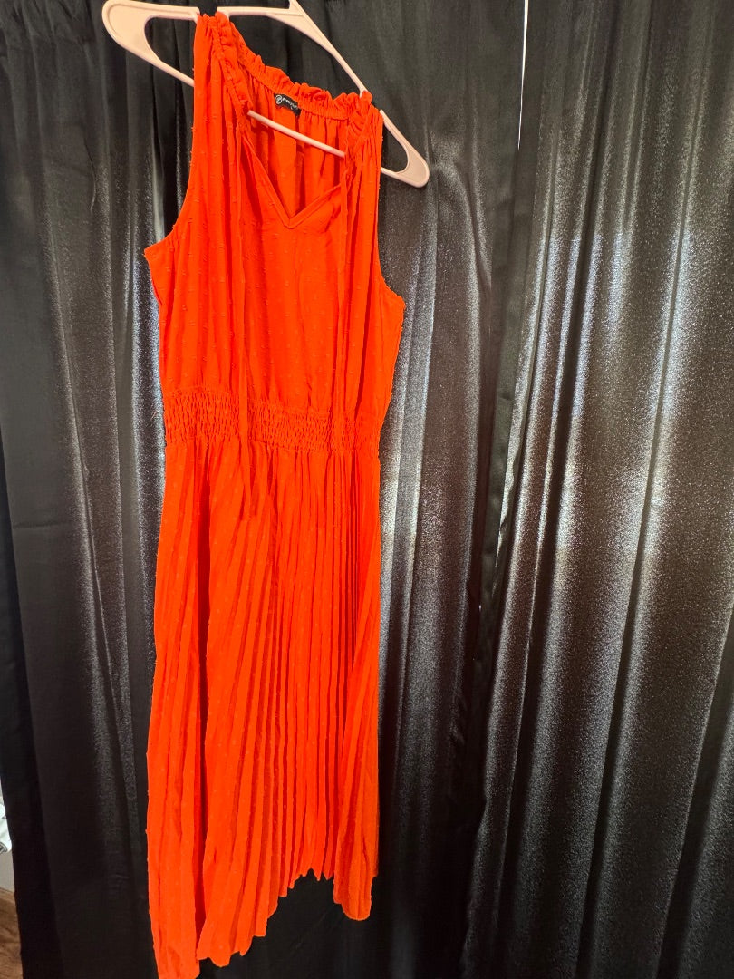 Orange Pretty Garden Midi A Line dress- worn once, Large