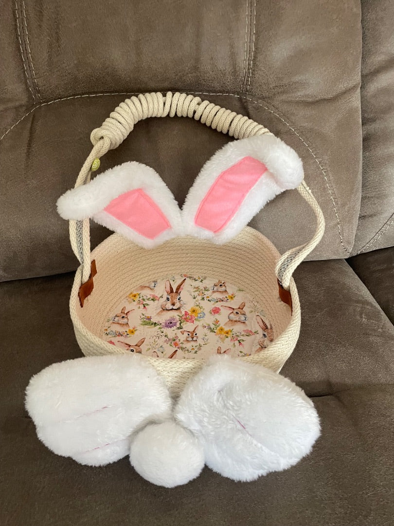 Cream Bunny Rope Easter Basket, Large