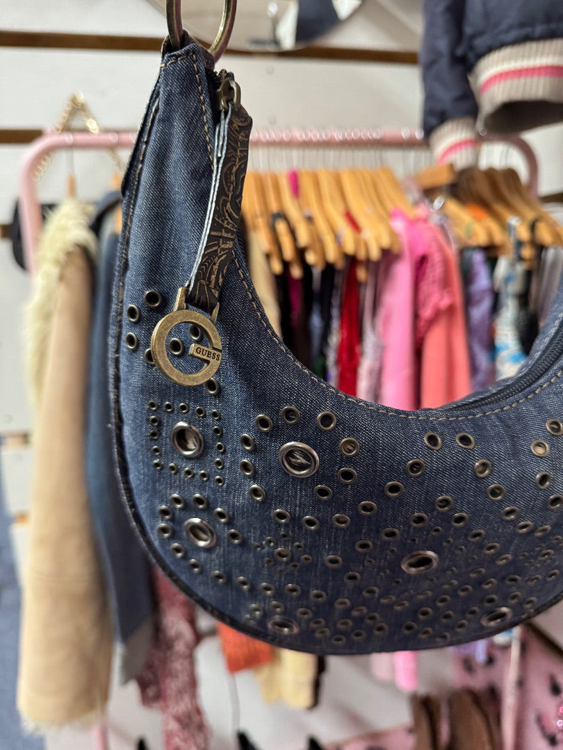 Blue Guess retro denim purse, small