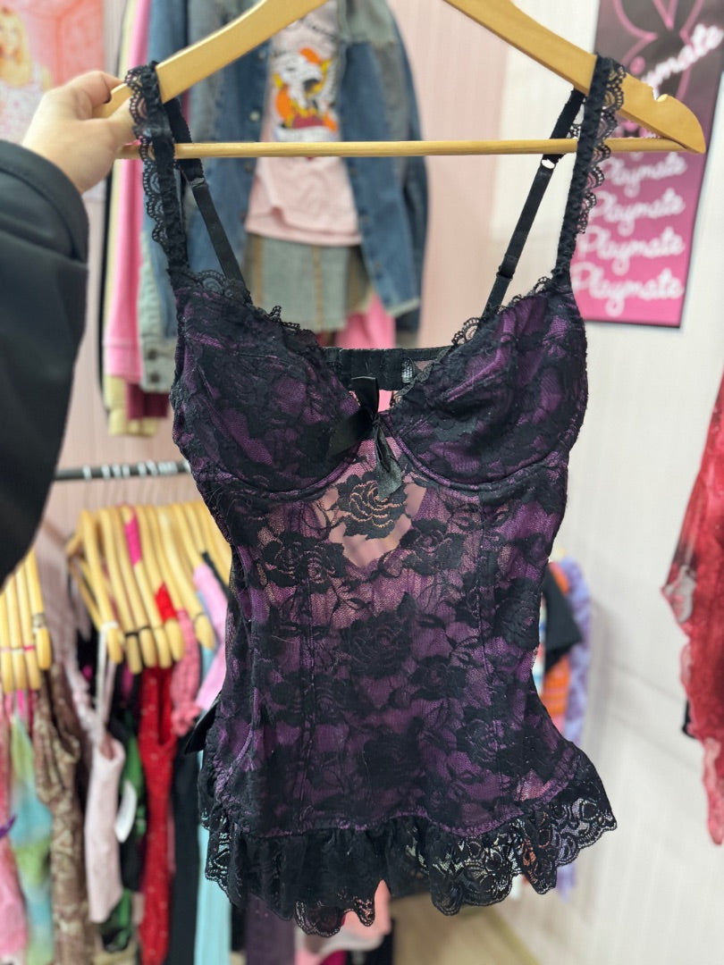 Purple/black Gothic girl lace corset, large