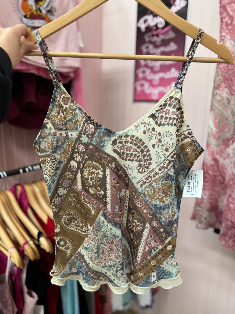 Brown/blue Tera bora Retro paisley top, small