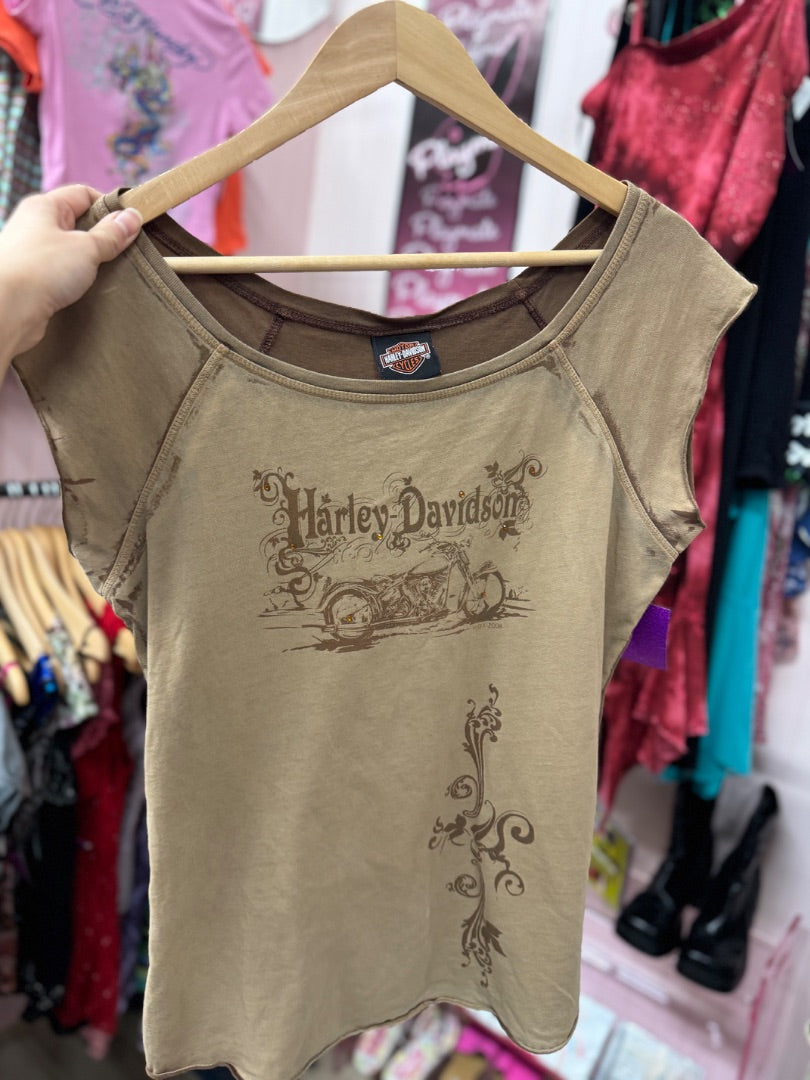 Brown Harley davidson Biker girl top, medium