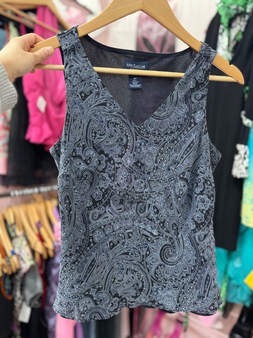 Blue/black Ann taylor paisley tank, medium