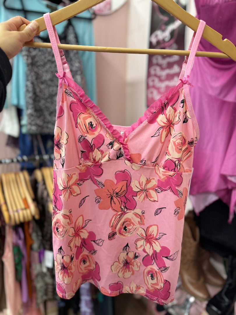 Pink PINK K Floral girly top, large