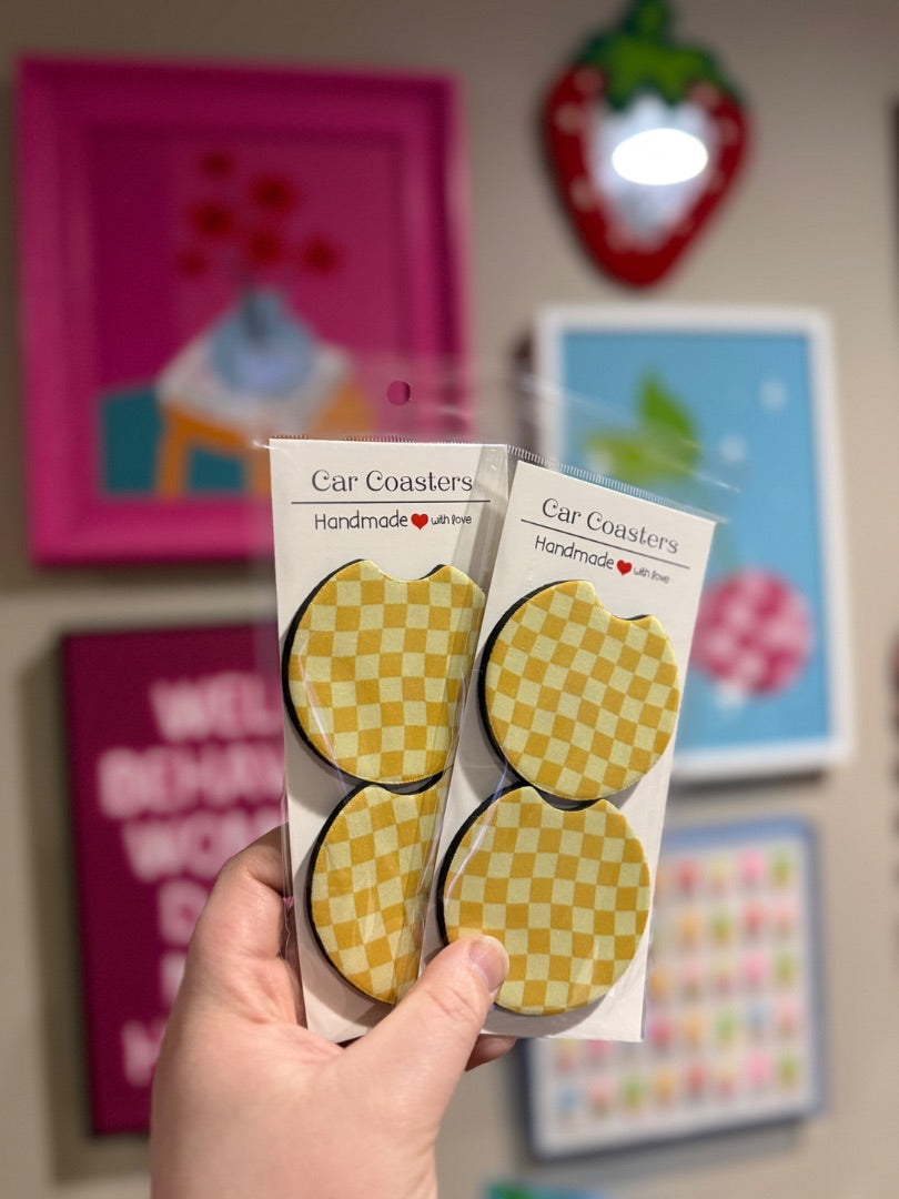 Yellow Checkered , Car Coaster