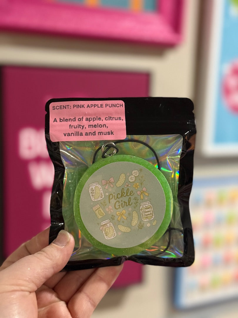 Pink Apple Punch Pickle Girl, Small Circle Freshie