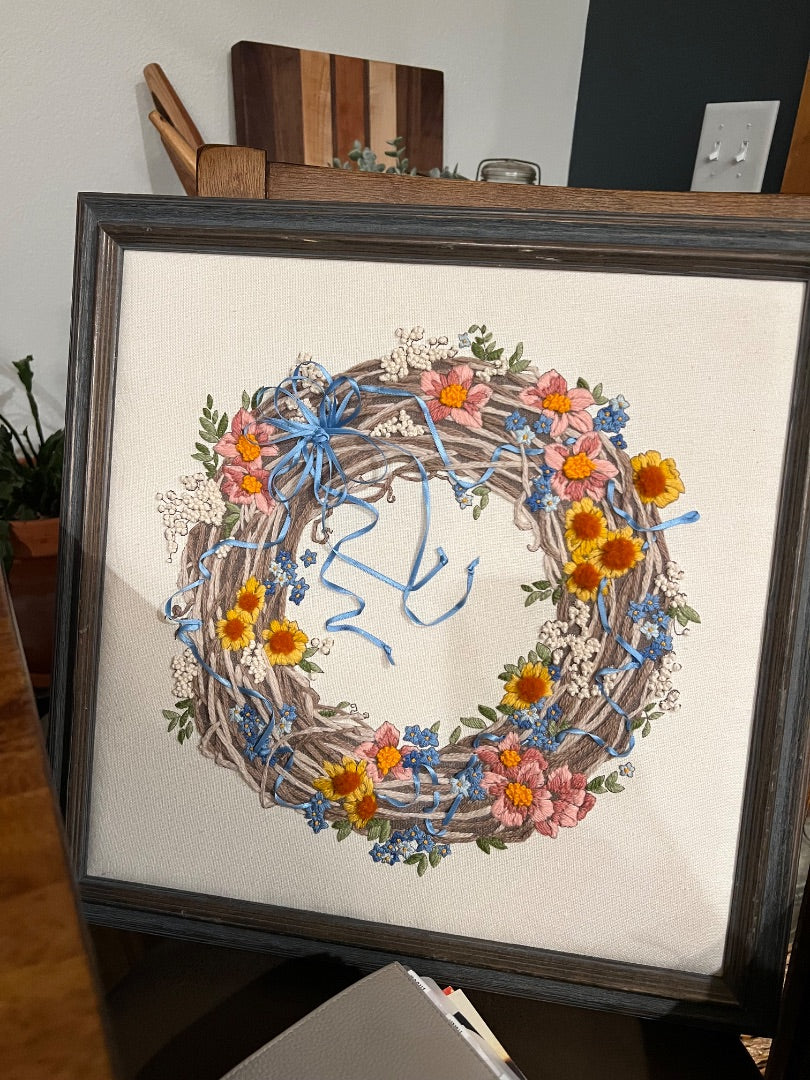 Crewel Embroidered Wreath