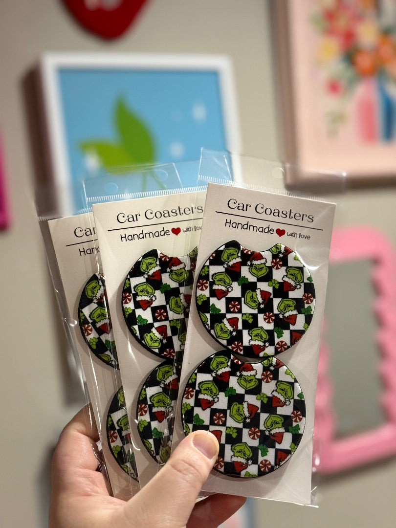 Car Coasters,Checkered Green Guy, Eclectic Gemini Co