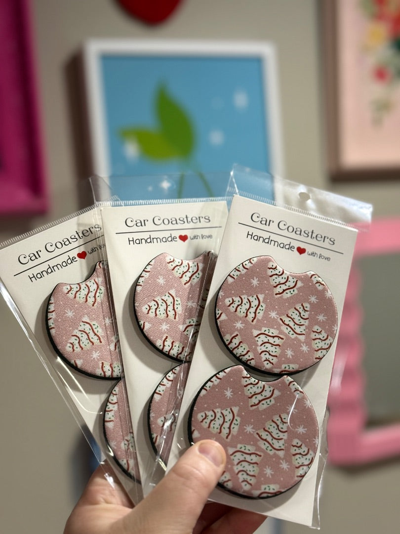 Car Coasters,Pink Christmas Snacks, Eclectic Gemini Co
