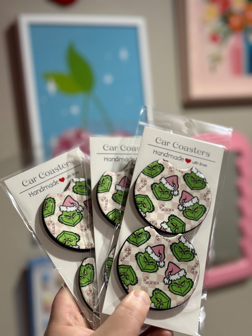 Car Coasters,Pink Green Guy, Eclectic Gemini Co