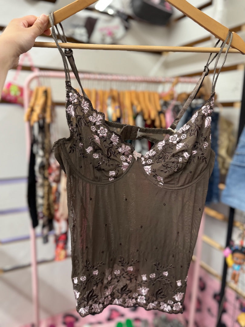 Brown Y2K boho top, small