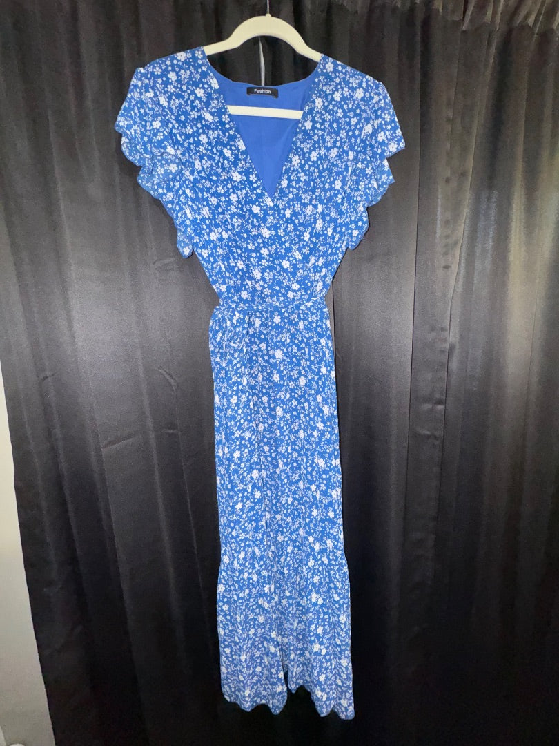 Blue floral Fashion Midi Dress, worn once, L