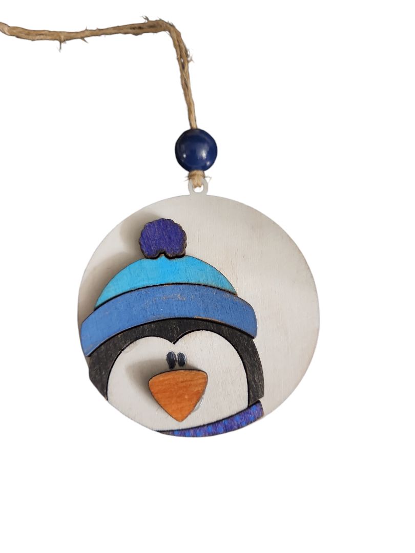 Small Town Shop Penguin Face Wooden Ornament