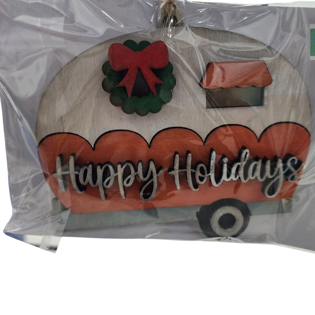Small Town Shop Camper Wooden Ornament