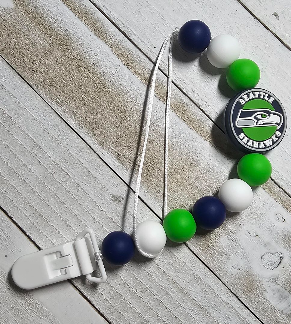 Seahawks Pacifier Tether Crocheted Creations by Amy, Adjustable
