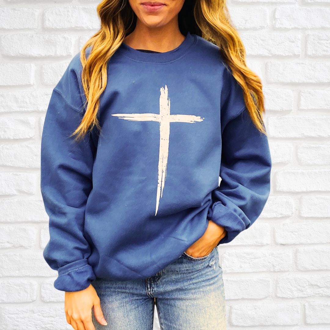 Grey White Cross Crew Clothed in Grace Iowa, Small