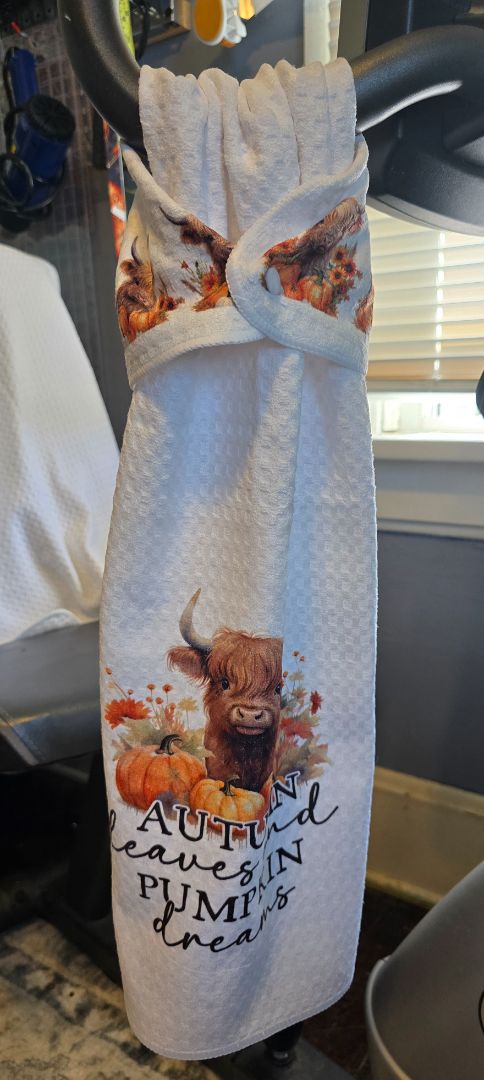 Hand towel with snap Autumn leaves/cow, 16 x 28