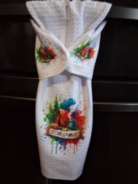 Hand towel with snap Life is Short, Go camping, 16 x 28