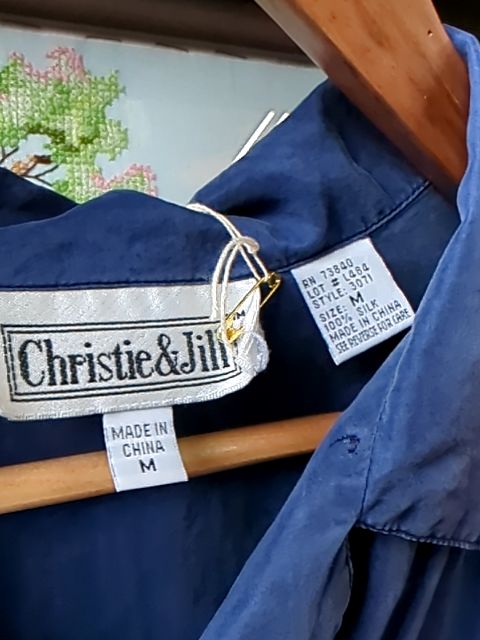 Vintage Clothing 100% Silk Blue Button Up, M